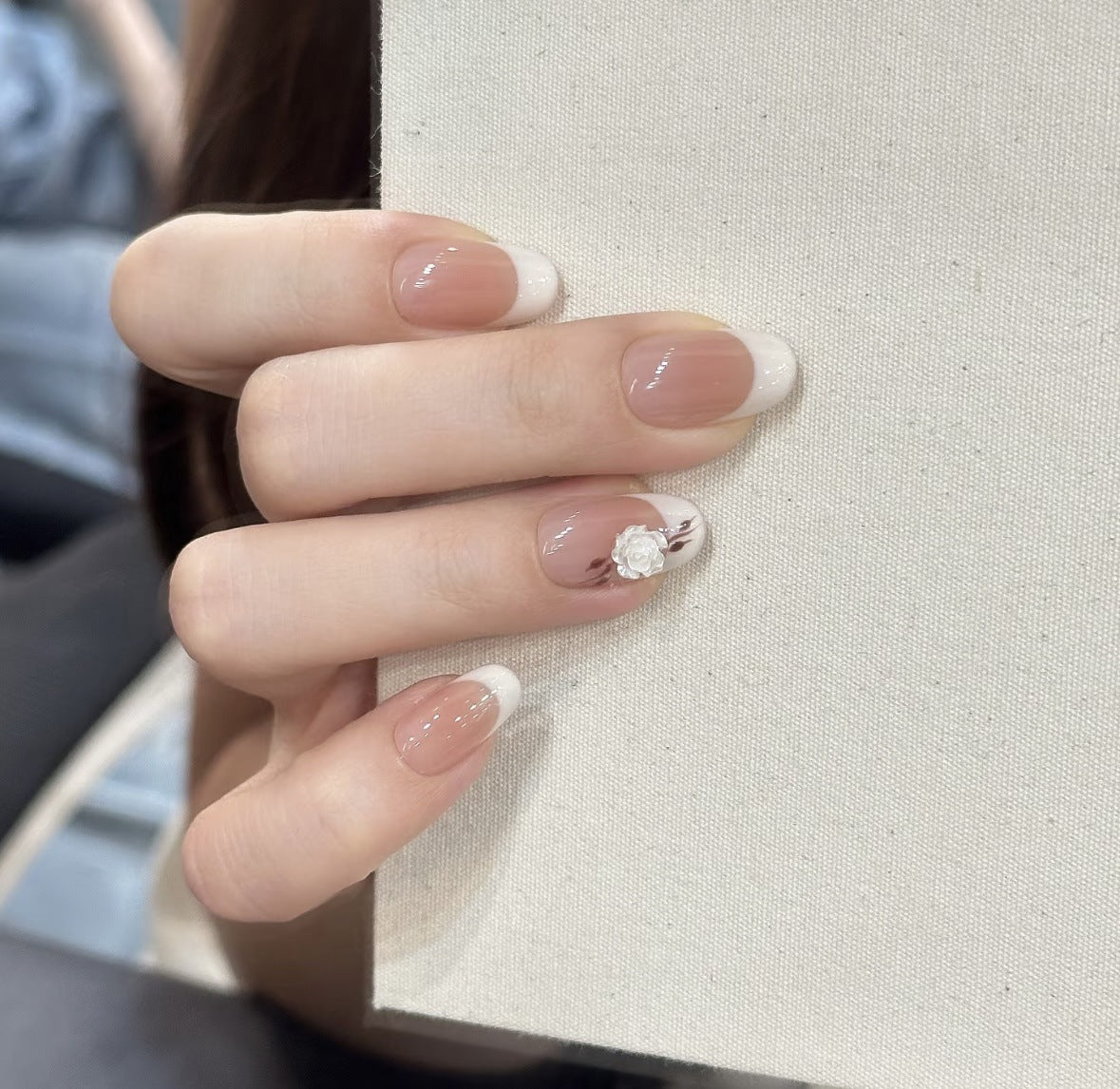 Velvet Nude White Rose French Press On Nails