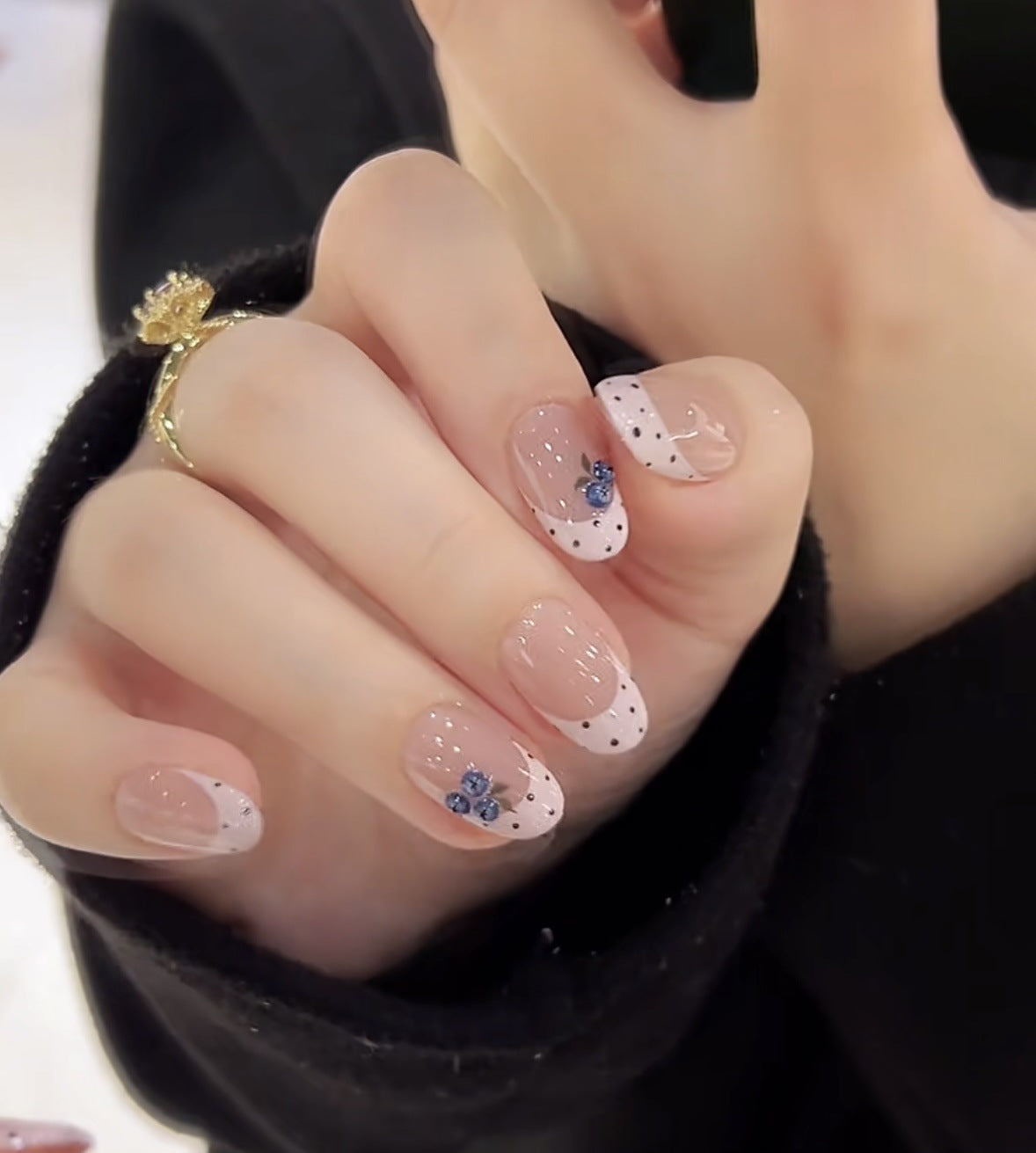 Velvet Nude Blueberry Polka Dot French Press On Nails