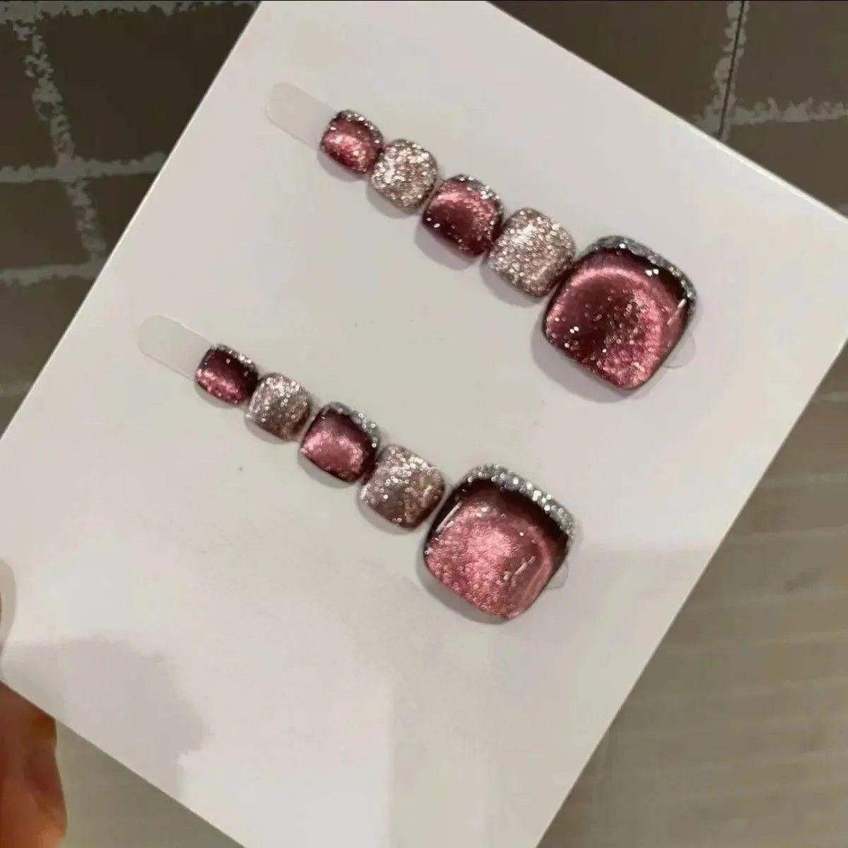 Velvet Burgundy Crystal Glitter Square Press On Nails