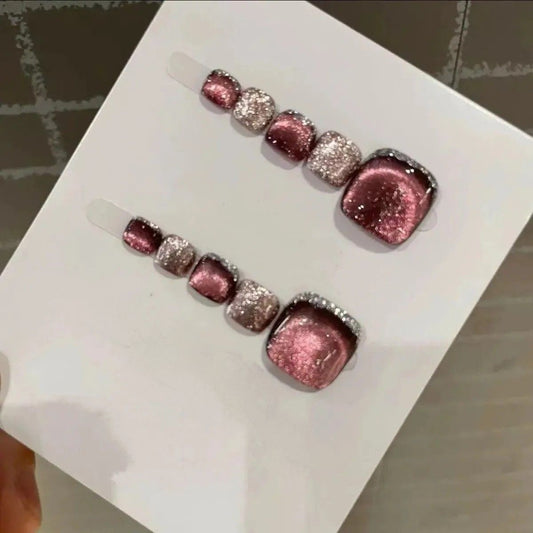 Velvet Burgundy Crystal Glitter Square Press On Nails