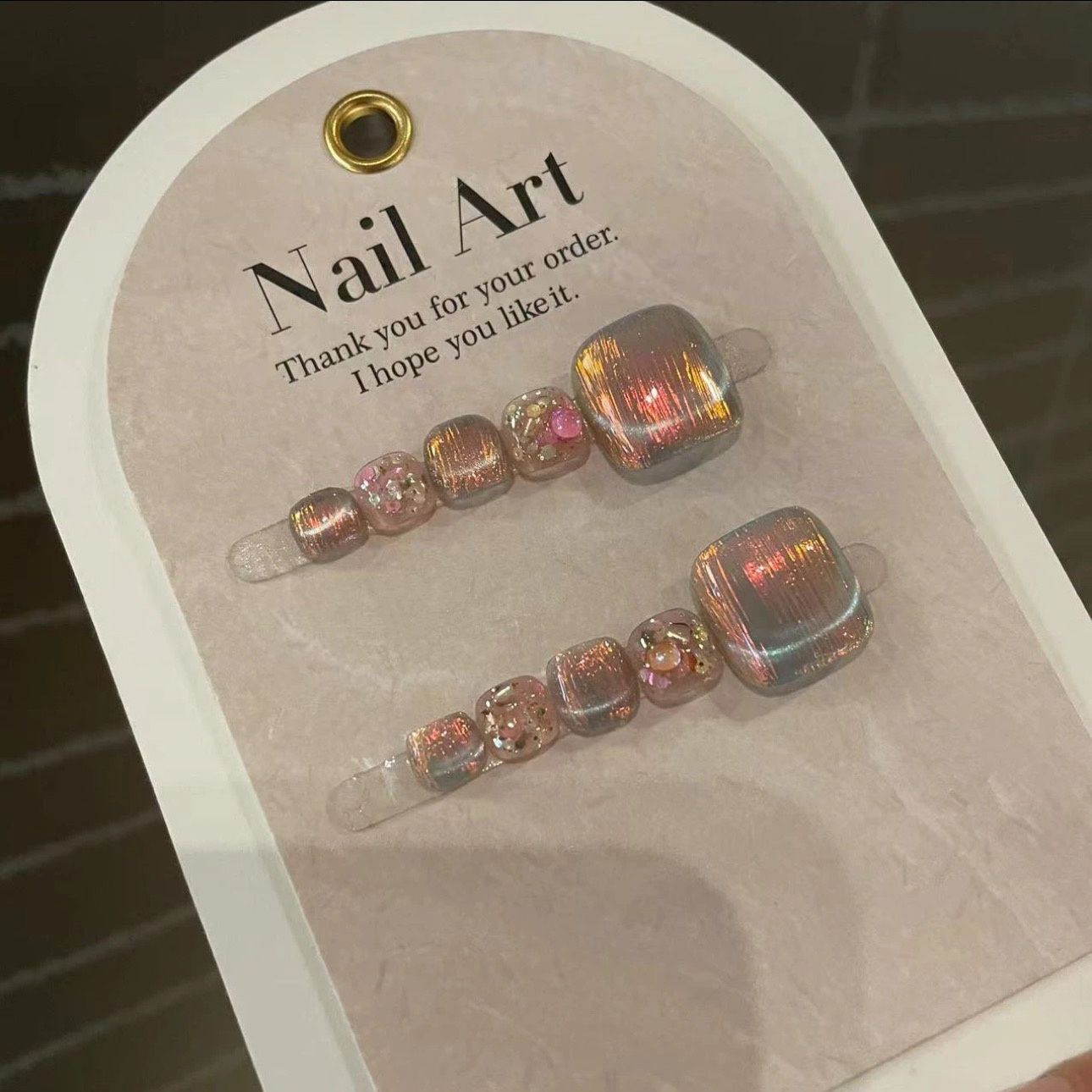 Velvet Aurora Rainbow Chrome Square Press On Nails
