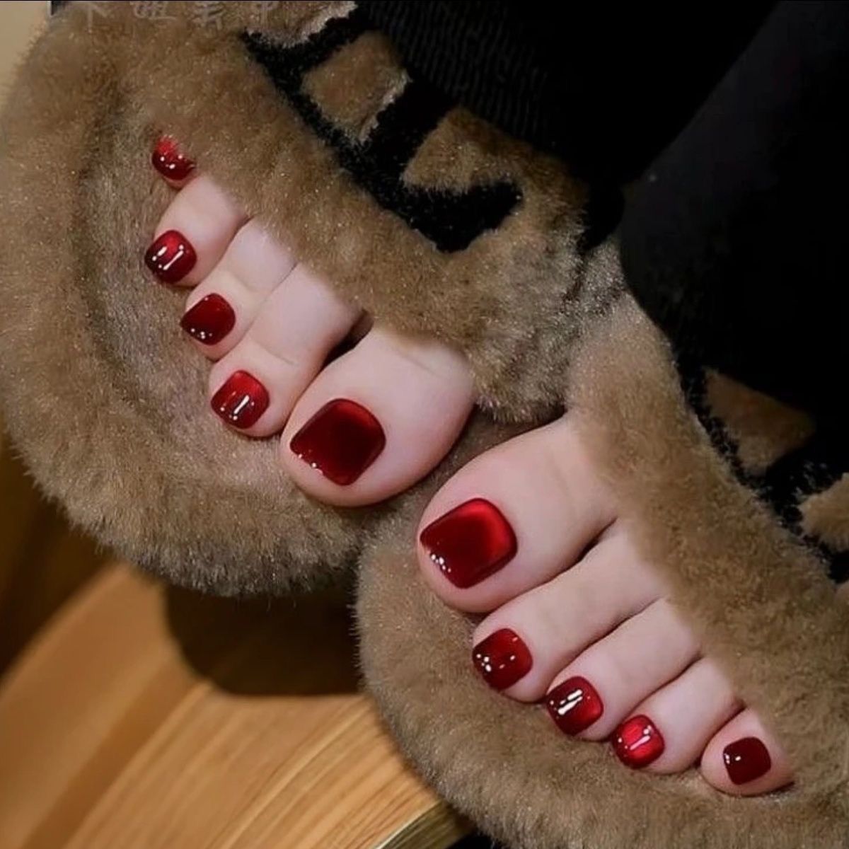 Velvet Burgundy Red Square Press On Toenails