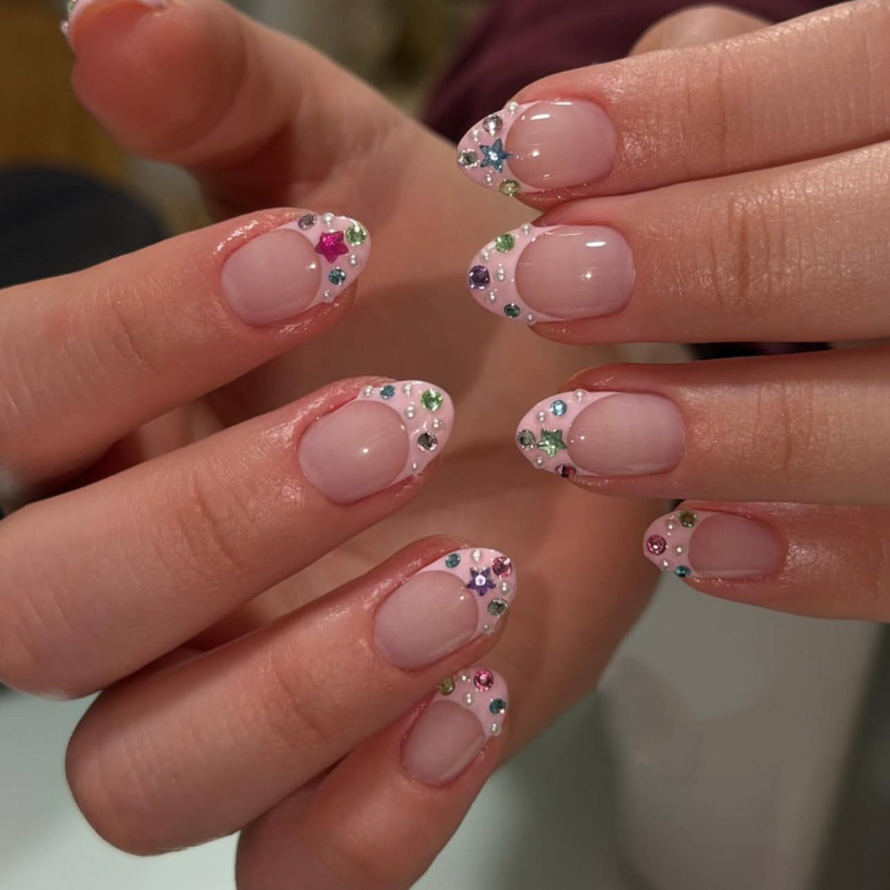 Blush Pink Starry Gem Press On Nails