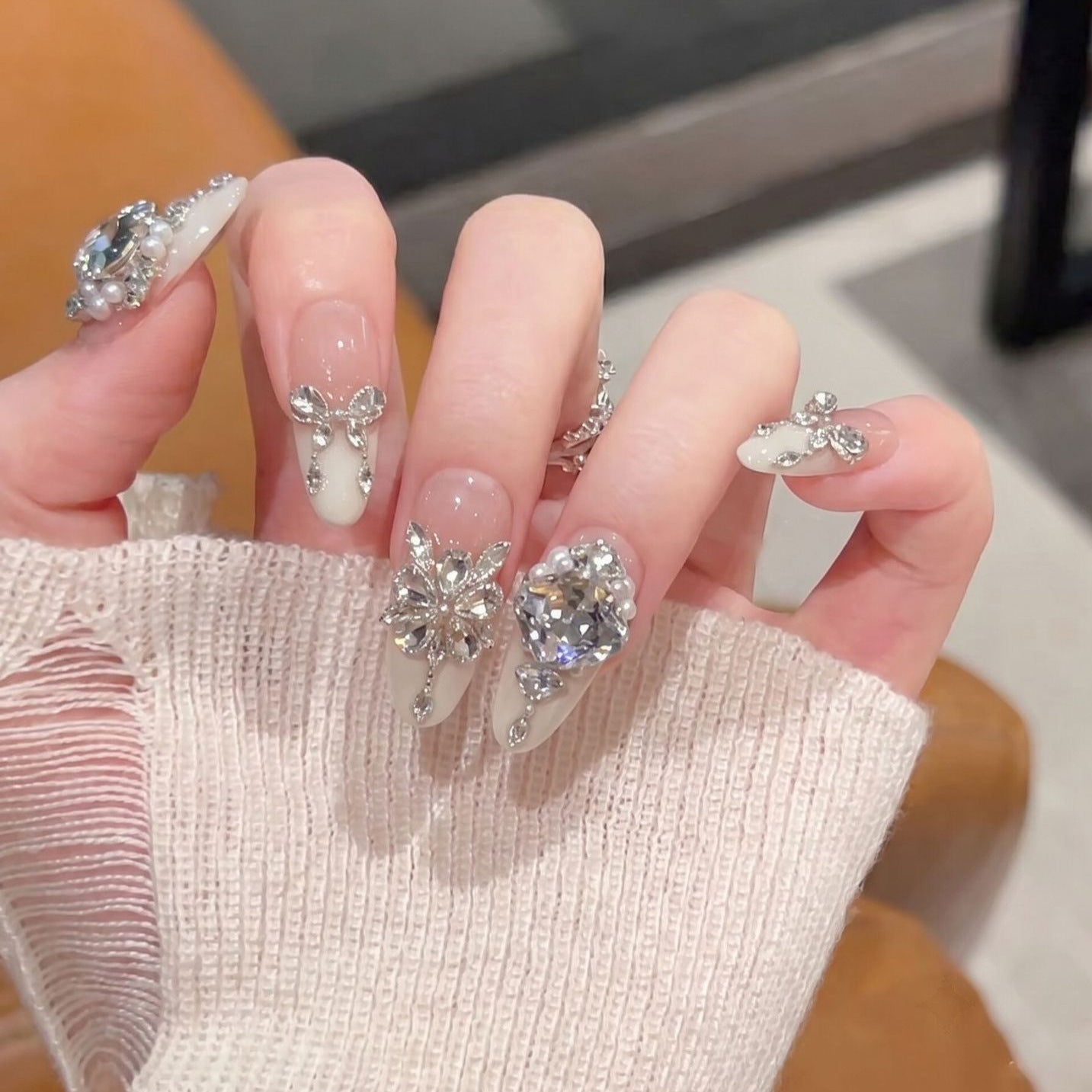 Velvet Nude Crystal Bow Luxe Press On Nails