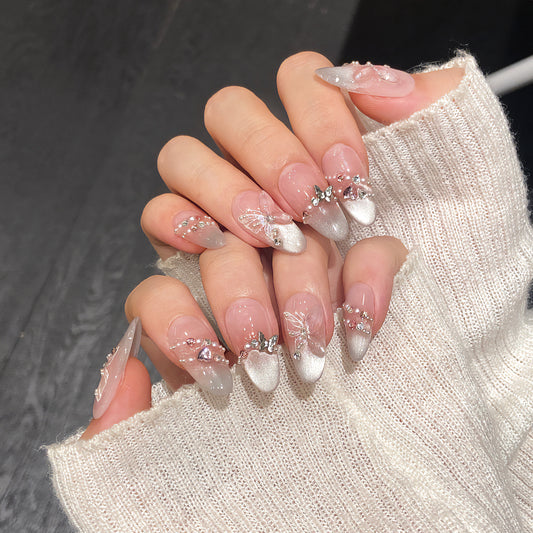 Pearl Butterfly Veil Press On Nails