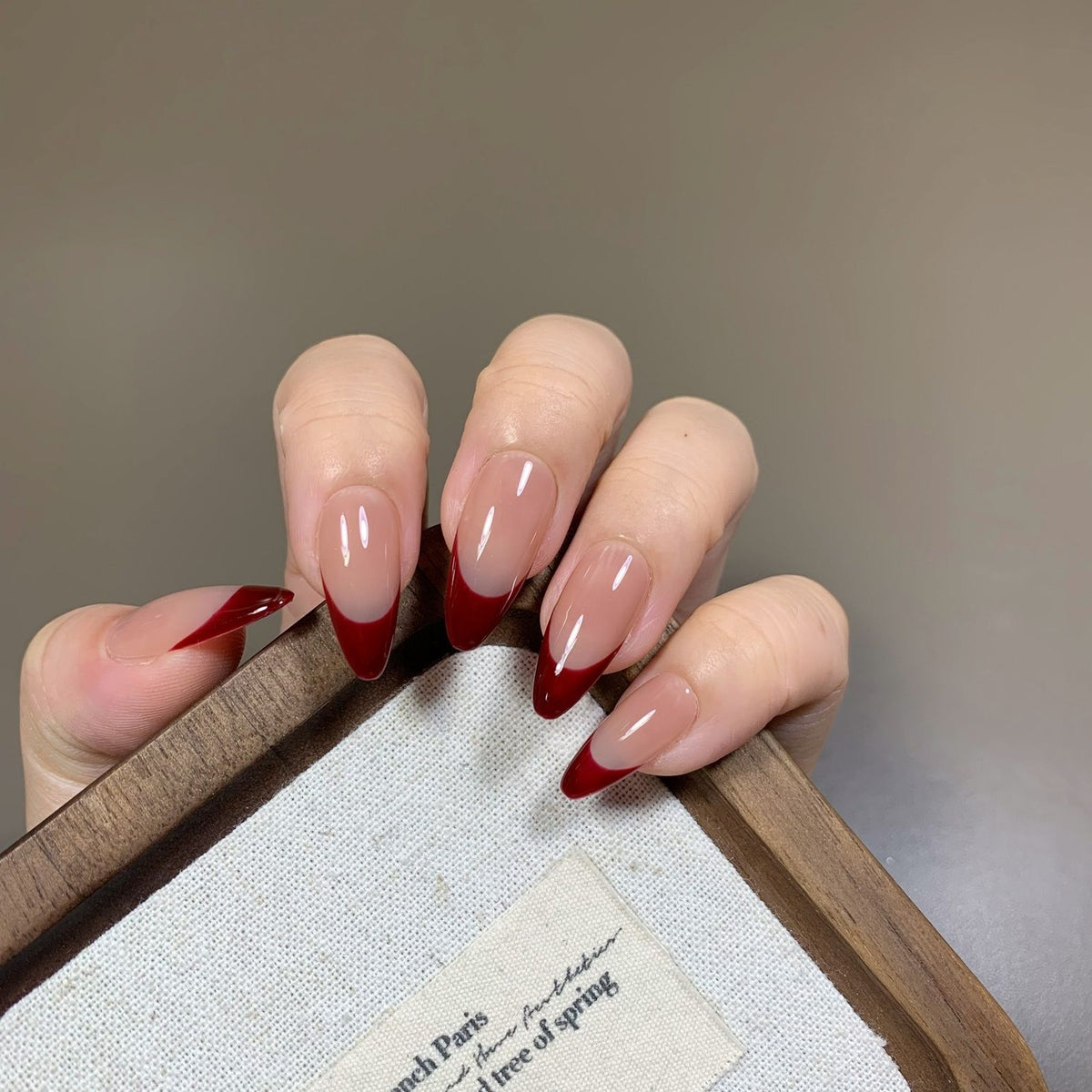 Crimson French Nude Press On Nails