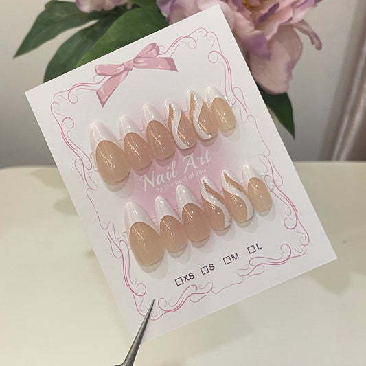 Nude French Swirl Press On Nails Almond