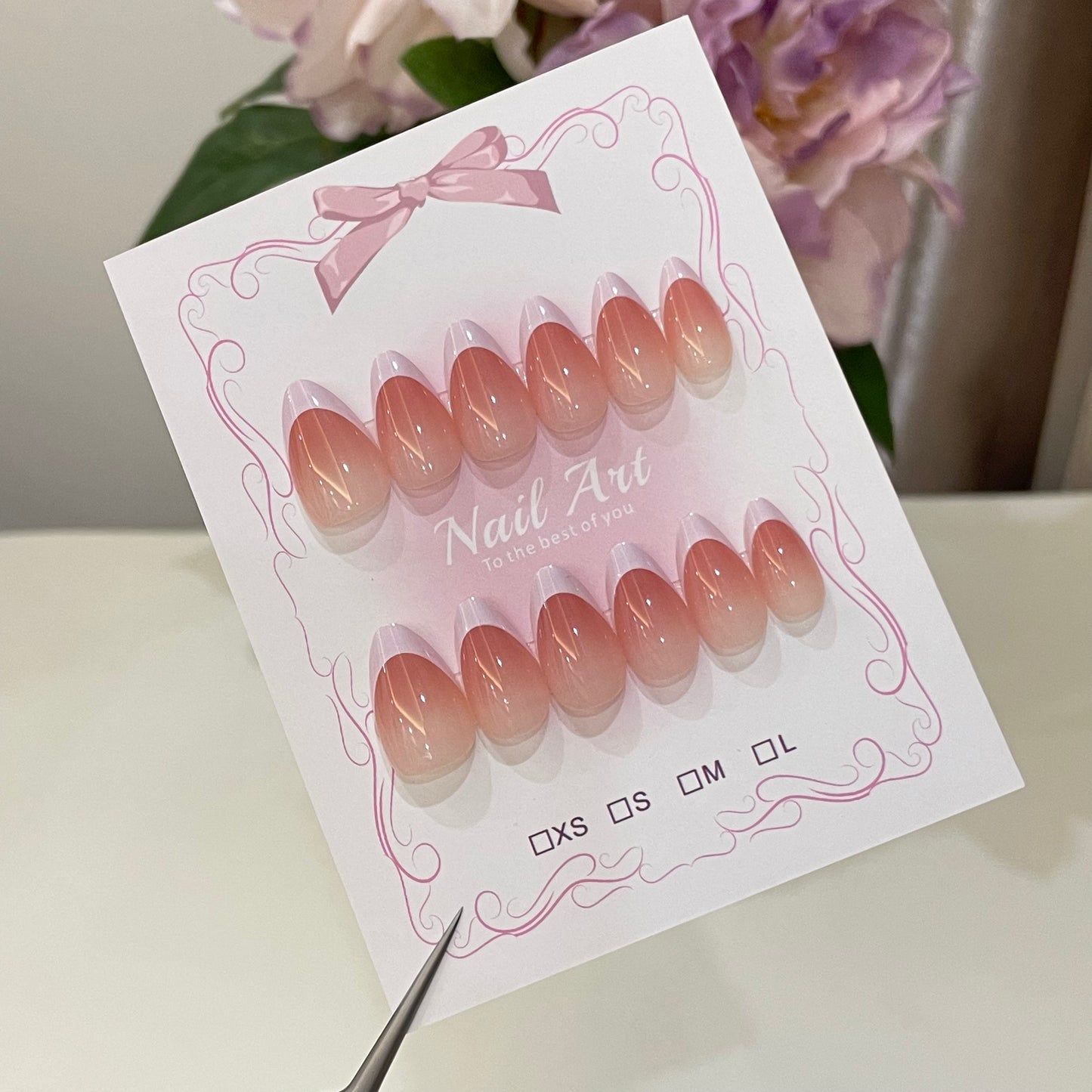 Gradient French Tip Press On Nails Almond