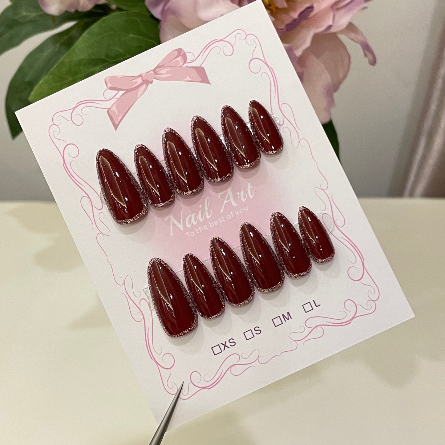 Burgundy Glitter Edge Press On Nails