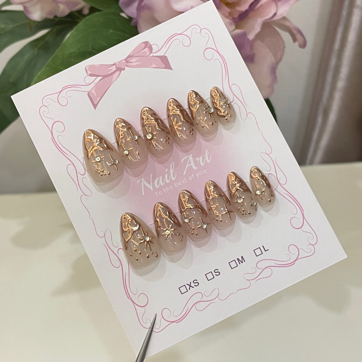 Champagne Gold Foil Press On Nails