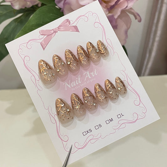 Champagne Gold Foil Press On Nails