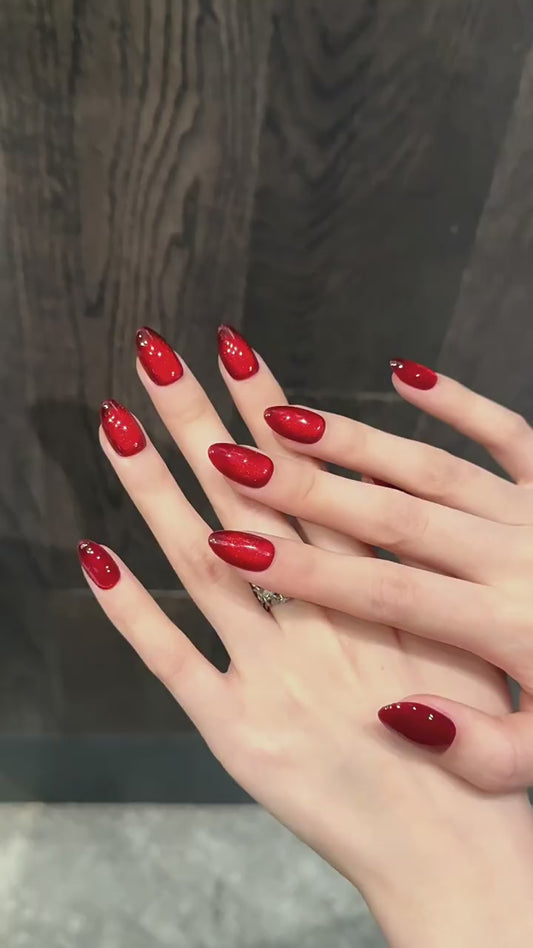 Burgundy Red Cat Eye Press On Nails