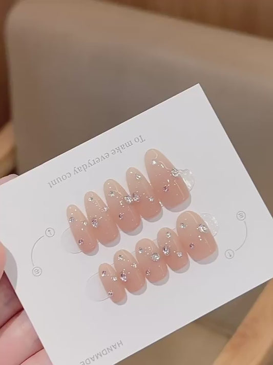 Sheer Nude Crystal Whisper Press On Nails